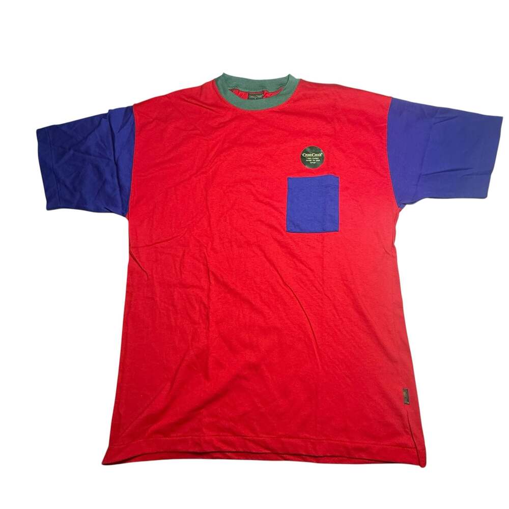 Vintage 90s Cross Creek Colorblock Tee Red Blue Green Made in USA Size Large